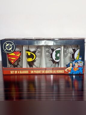 DC Comic Book Superhero 16oz Pub Glasses - Superman Batman Green Lantern Flash